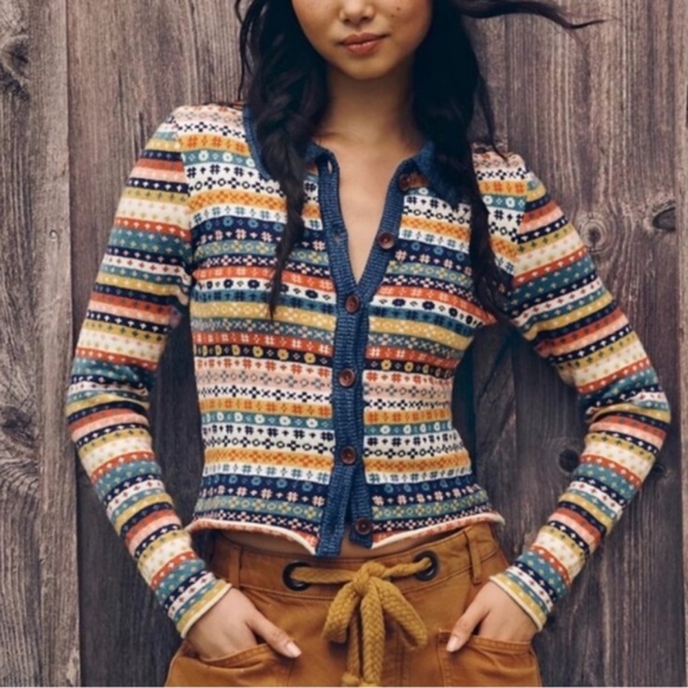 Free People Oak And Pine Striped Cardigan Sweater